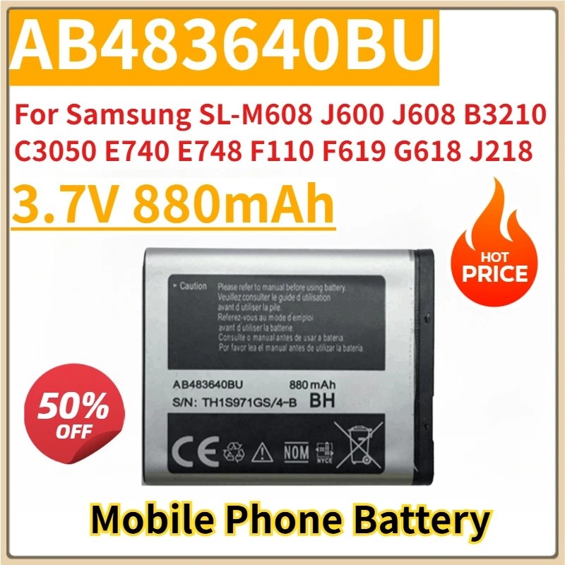 แบตเตอรี่โทรศัพท์ทดแทนใหม่ 3.7V 880mAh AB483640BU สําหรับ Samsung SL-M608 J600 J608 B3210 C3050 E740