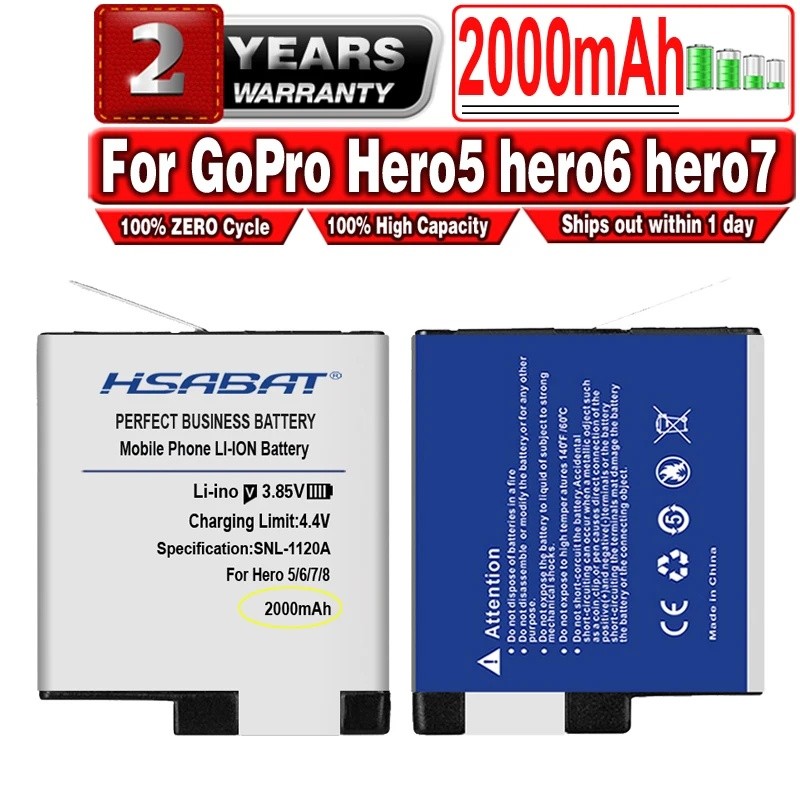 HSABAT 2000mAh AHDBT-501 แบตเตอรี่ความจุสูงสําหรับ GoPro Hero 7 Hero 6 Hero 5 Hero5 Hero6 Hero7