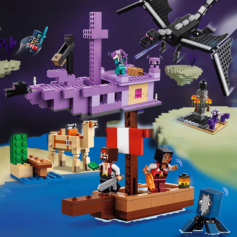 เลโก้ star wars เหมาะสําหรับเลโก้ Minecraft Series 21264 End Shadow Dragon และ End Ship เด็กการศึกษา