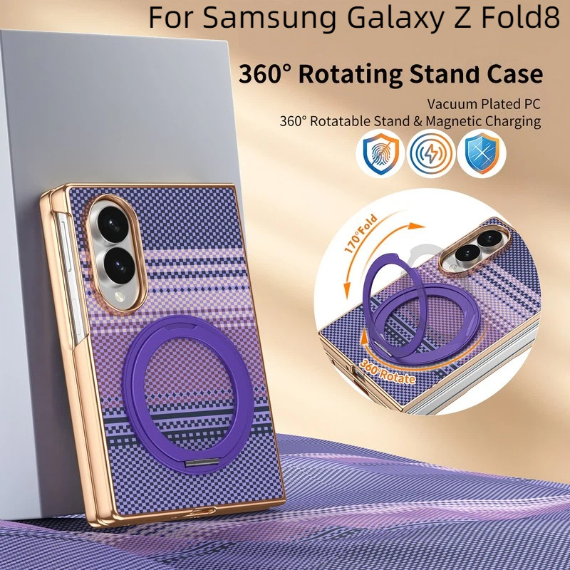 สําหรับ Samsung Galaxy Z Fold6 Fold7/8 Ultra กรณีหรูหรา Kevlar Grain สไตล์ 360o หมุน Stand Holder PC
