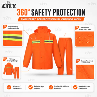 ZITY ชุดกันฝนเซฟตี้แถบสะท้อนแสง เสื้อ+กางเกง กันน้ำ สำหรับงานก่อสร้าง ซ่อมถนน กู้ภัย