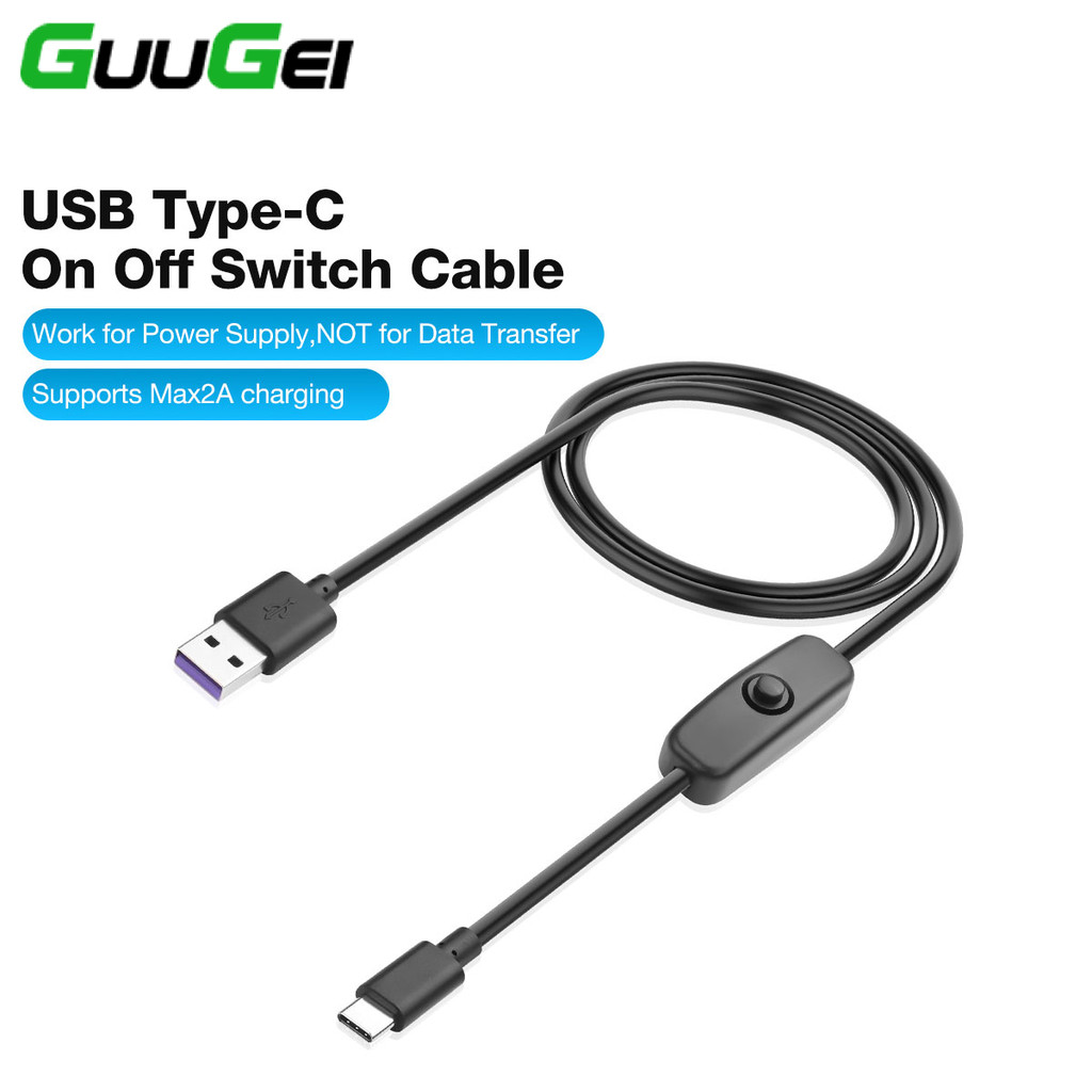 Guugei 1.2M สวิตช์ปุ่มเปิด/ปิดสายชาร์จ USB to Type C สายสวิตช์แหล่งจ่ายไฟสายต่อ