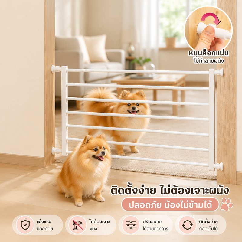ประตูกั้นสัตว์เลี้ยง รั้วกั้นสุนัข กั้นเด็ก แบบผ้าไนลอน ม้วนเก็บได้ ติดตั้งง่าย ไม่ต้องเจาะ