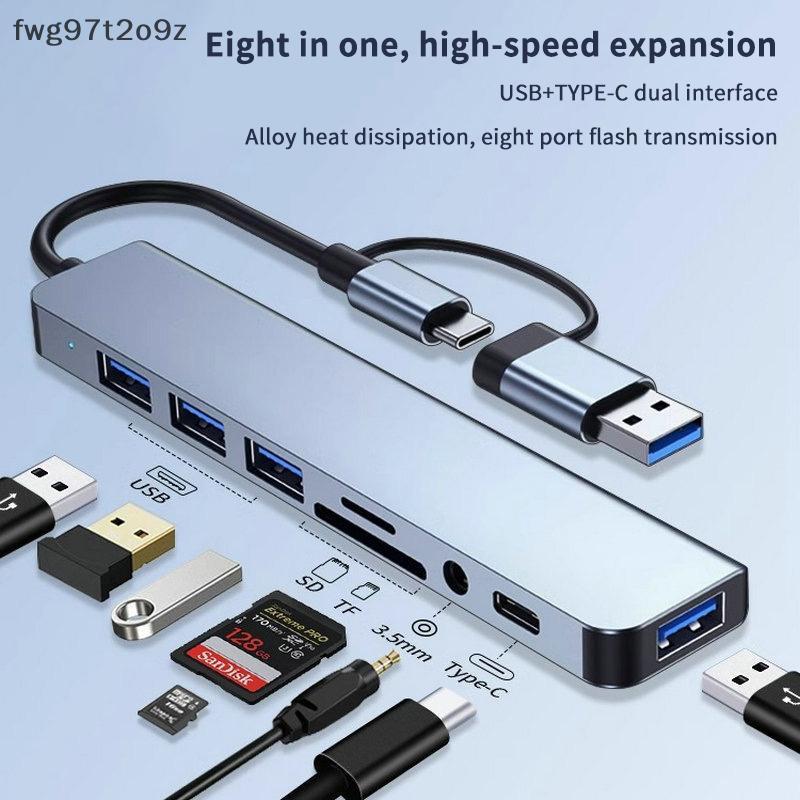 [TL] 8 in 1 USB Type C ฮับเชื่อมต่อสถานีกับ3.5MM แจ็คเสียงอะแดปเตอร์ไมโคร TF อ่านการ์ดสำหรับแล็ปท็อป