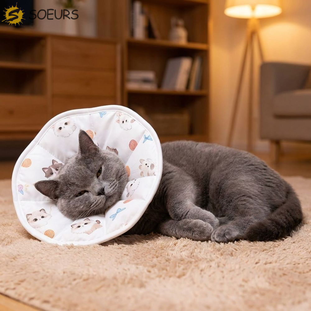 SOEURS Pet Elizabethan Collar, Adjustable Breathable Pet Recovery Cone, Pet Protective Collar น้ําหน