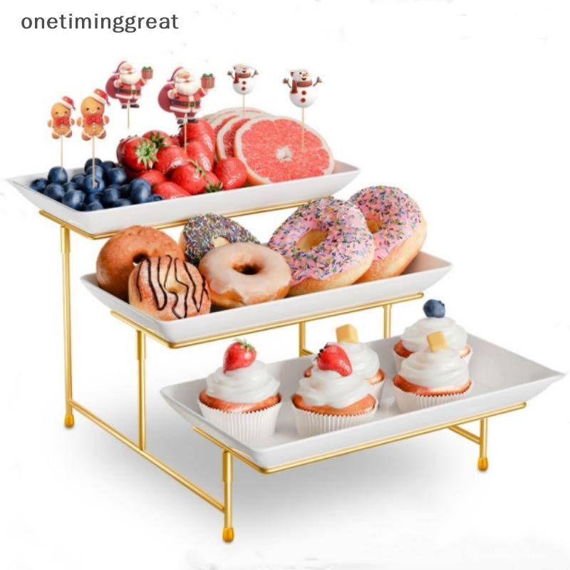 Onetiminggreat จานเสิร์ฟสี่เหลี่ยม 3 ชั้น Stylish Pastry Stand Display สําหรับร้านเบเกอรี่โต๊ะขนมจัด