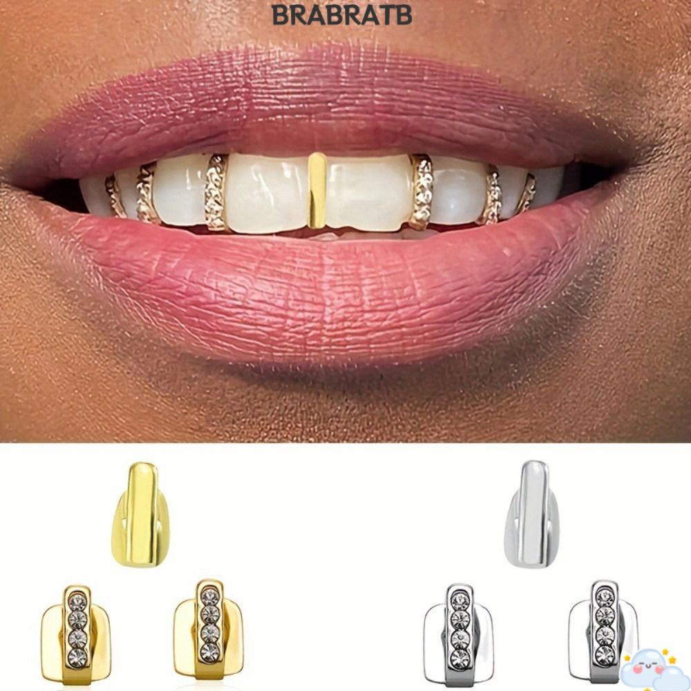 BRABRAA 3 ชิ้น Grillz, Rhinestone เงาเพทาย Hip Hop ฟัน Grillz, หมวกฟันกลวงผู้หญิงผู้ชาย