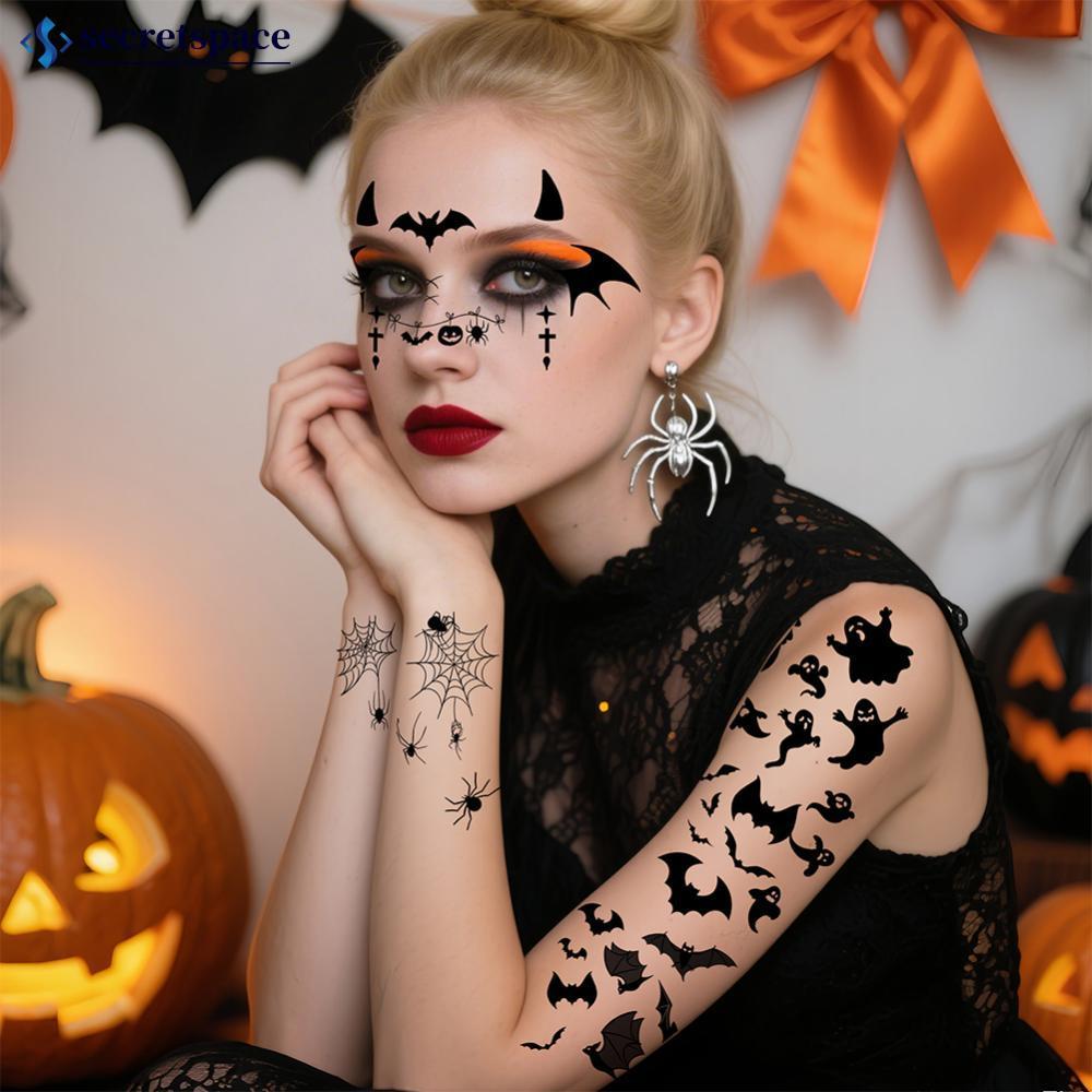 SECRETSPACE 10 ชิ้น Spider Tattoo สติกเกอร์ Spider Web ปลอม Tattoo ผู้หญิงผู้ชายคิ้วแต่งหน้ารอยสักชั