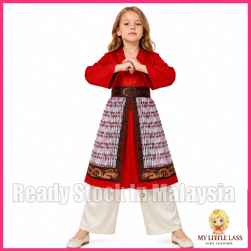 MYLITTLELASS Kids Movie Character Mulan Warrior Costume Red Armor Style Outfit with Pants