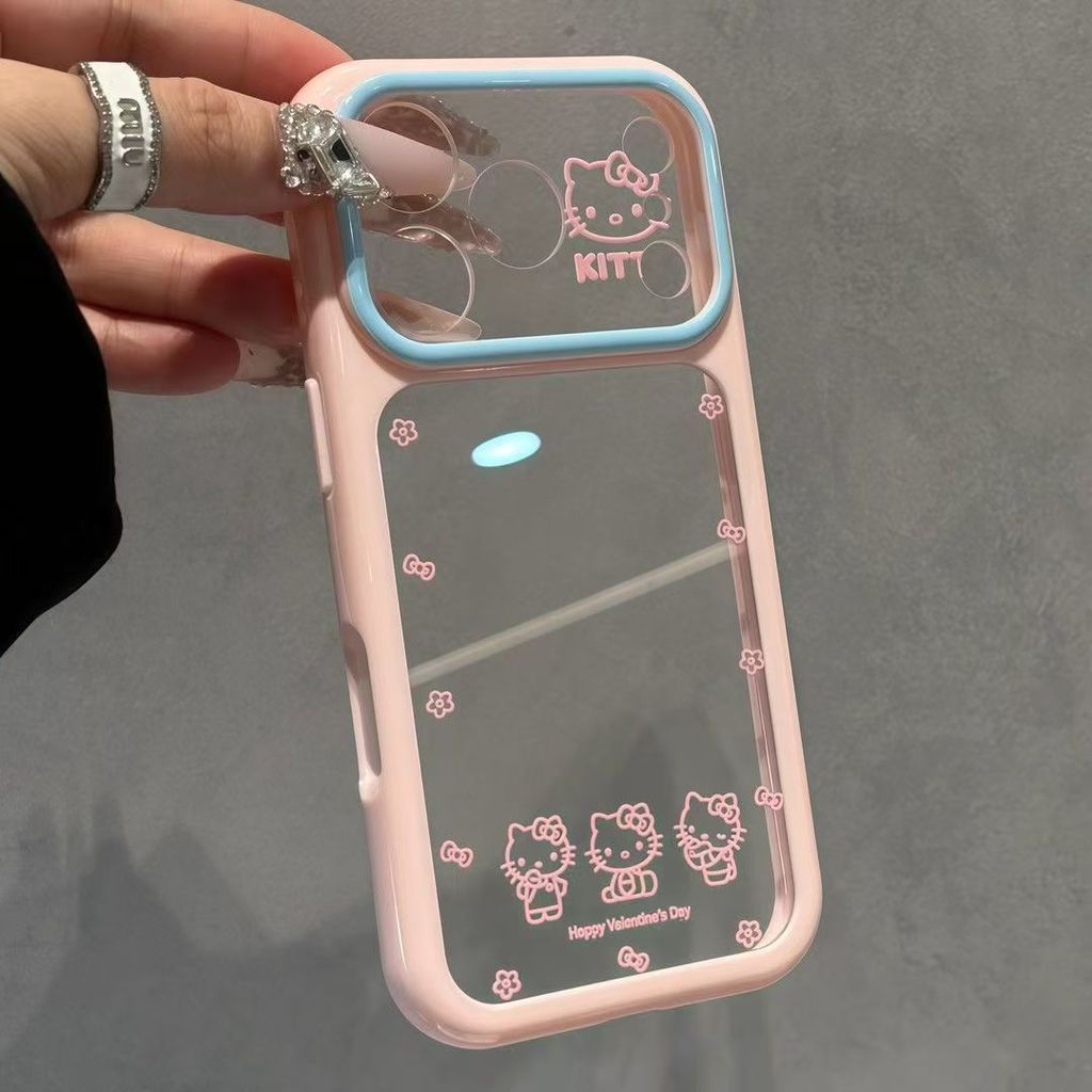 Line Kitty Cat Contrast Color หน้าต่างขนาดใหญ่เหมาะสําหรับ iPhone17PROMAX เคสโทรศัพท์สไตล์ใหม่ 16/15 โปร่งใส 14