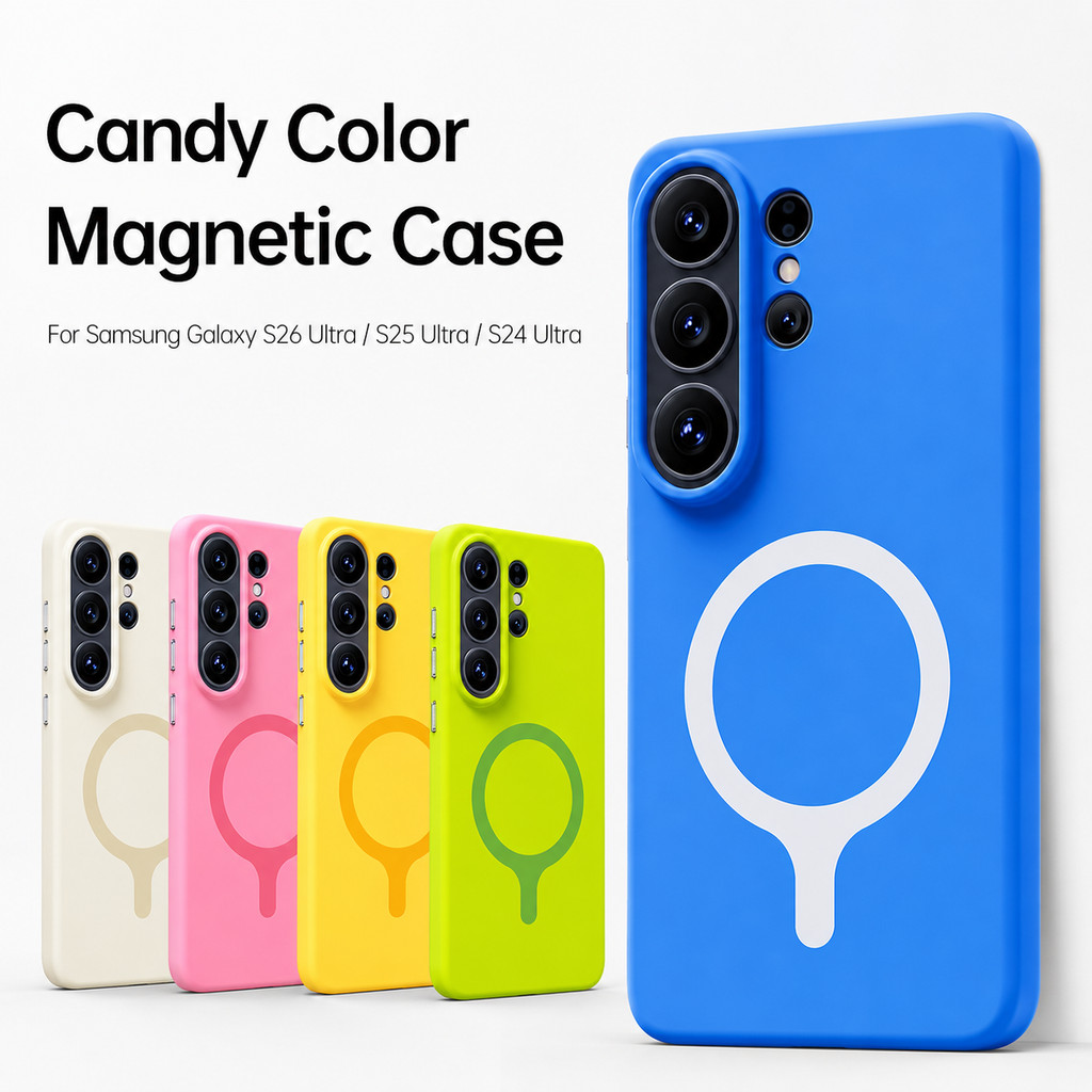 สําหรับ Samsung Galaxy S26 Ultra Case S25 Ultra S24 Ultra Dopamine บล็อกสีเคสแม่เหล็กสไตล์มินิมอล Matte Soft Touch กันกระแทกฝาครอบโทรศัพท์ป้องกันเต็มรูปแบบ