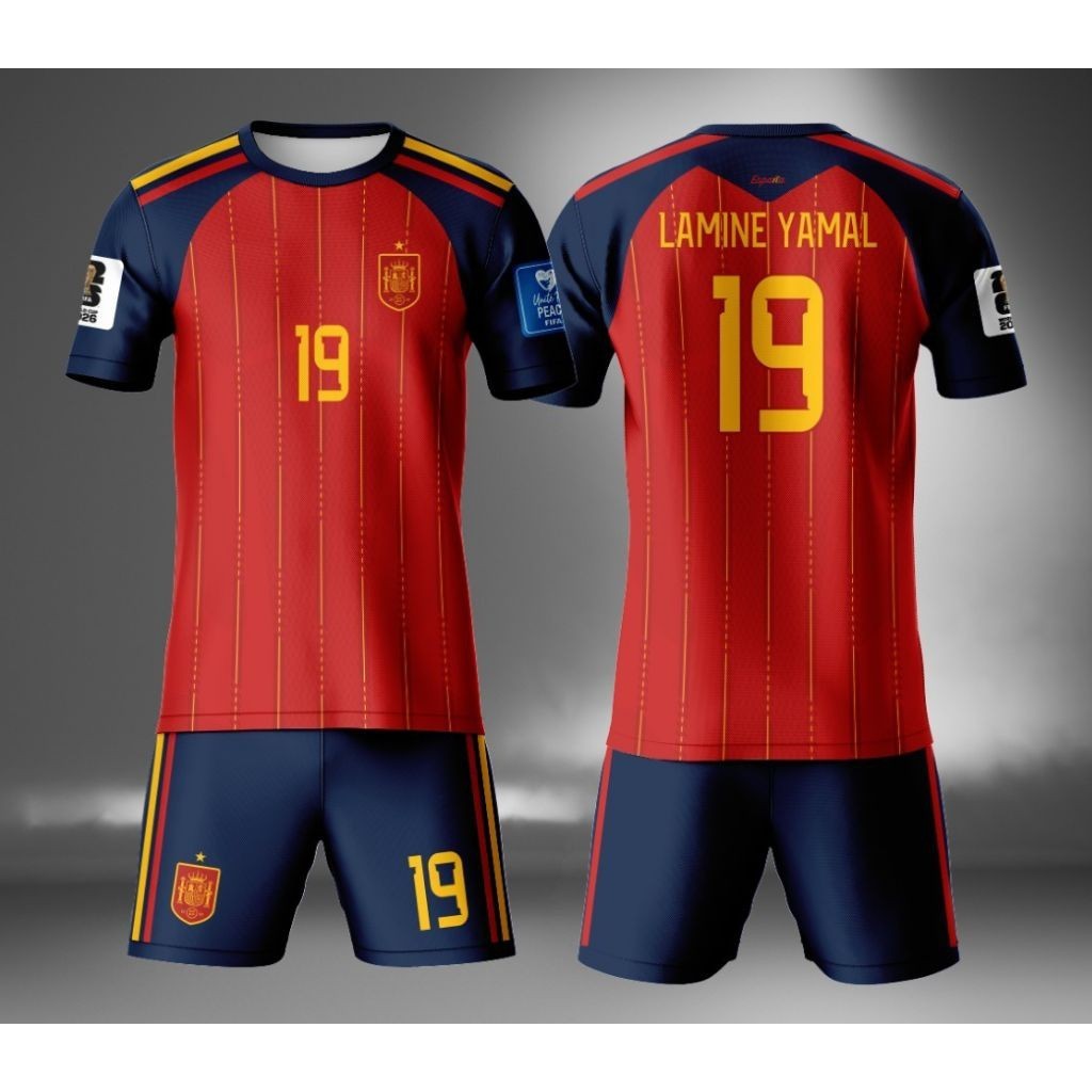 MERAH SPAIN LAMINE YAML KIDS JERSEY / 2026 WORLD CUP JERSEY / RED SPAIN HOME JERSEY / KIDS FUTSAL เสื้อฟุตบอล