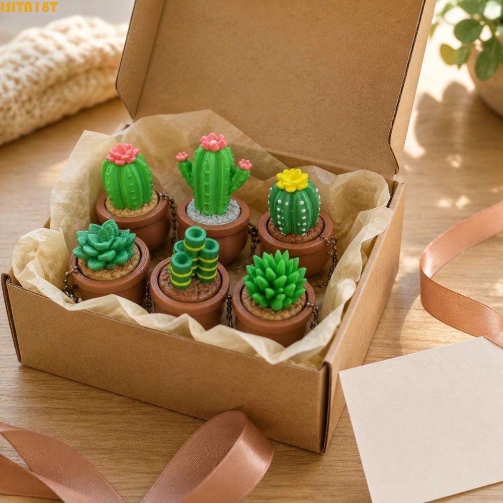 ISITA18T Ball กระบองเพชรปุ่มนิ้วจี้, จําลอง 3D พิมพ์ Mini Potted Plants Clicker พวงกุญแจ, Creative Sensory ตลก Fidget Succulent พืชพวงกุญแจจี้กระเป๋า