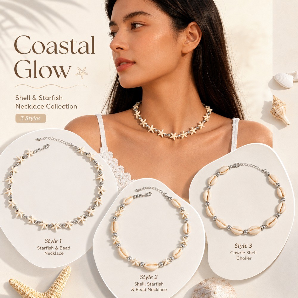 สร้อยคอเปลือกหอย Boho แฟชั่นชายหาดปลาดาวลูกปัดสร้อยคอผู้หญิง Seaside Resort สไตล์ Clavicle Chain Beach Series