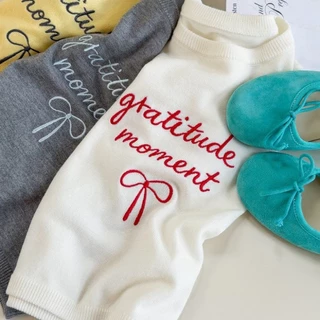 PRETTY BABY เสื้อยืดเด็ก เสื้อแขนตุ๊กตา เสื้อไหมพรม งานปักอักษรโบว์(2358)