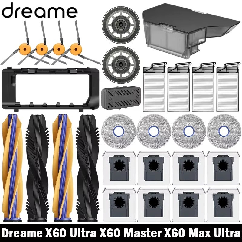 สําหรับ Dreame X60 Ultra X60 Master X60 Max Ultra หุ่นยนต์เครื่องดูดฝุ่นอุปกรณ์เสริมเปลี่ยนถุงเก็บฝุ่นหลักแปรงด้านข้าง Hepa Filter Mop ฝุ่นกล่องอะไหล่