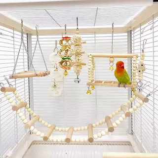 DELIG> 8ชิ้นผสมนกแก้วนกของเล่นParrotการฝึกอบรมของเล่นไม้ธรรมชาติParrot Swing Perchของเล่นBird Cage Climbสัตว์เลี้ยงอุปกรณ์Nice