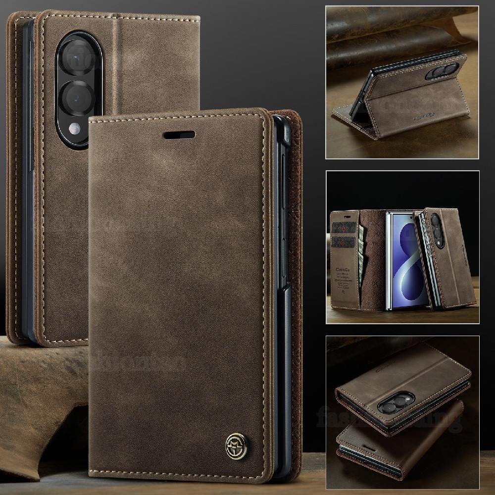 สําหรับ Samsung Galaxy Z Fold8 Flip Matte หนังเคสโทรศัพท์สําหรับ Samsung Galaxy Z พับ 8 Fold8 Ultra Fold8Ultra Fold7 ช่องใส่การ์ดกระเป๋าสตางค์วงเล็บแม่เหล็กปลอกกันกระแทกฝาหลัง