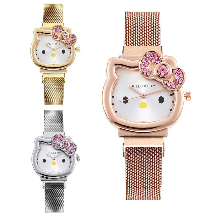 KT Cat นาฬิกาสุภาพสตรี Diamond-studded Bow หญิงนาฬิกาการ์ตูนแม่เหล็ก 7.1