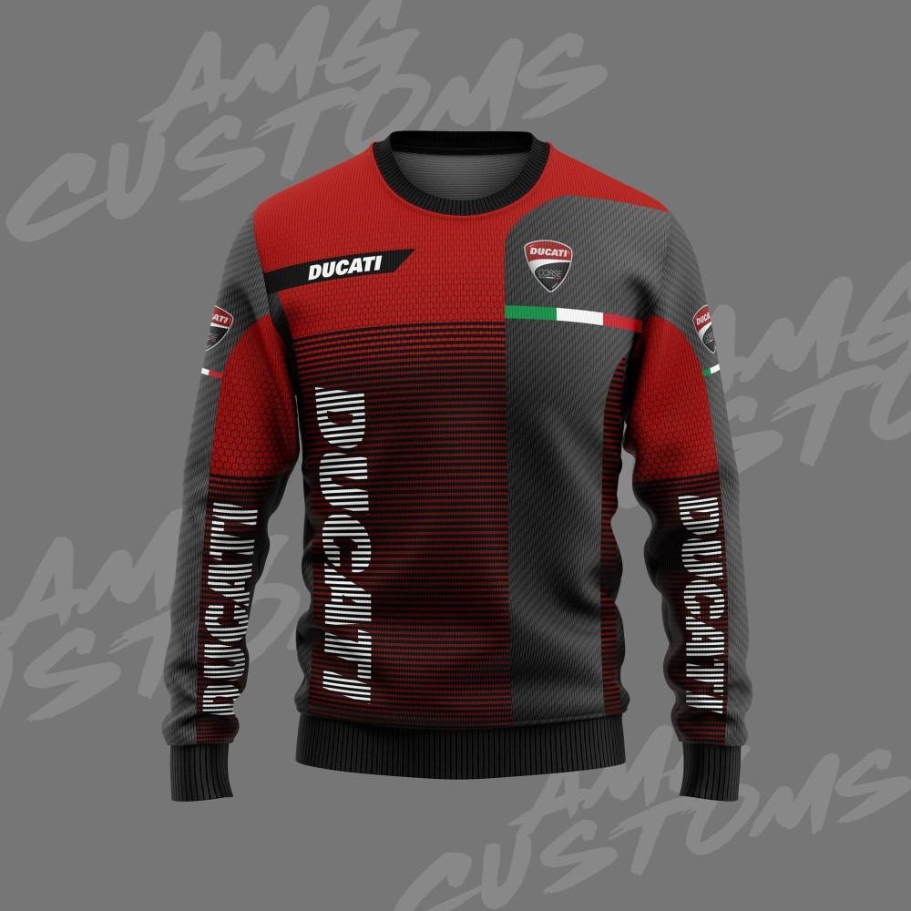 เสื้อกันหนาว Ducati แขนยาว ลายทาง สีแดง THABXLY