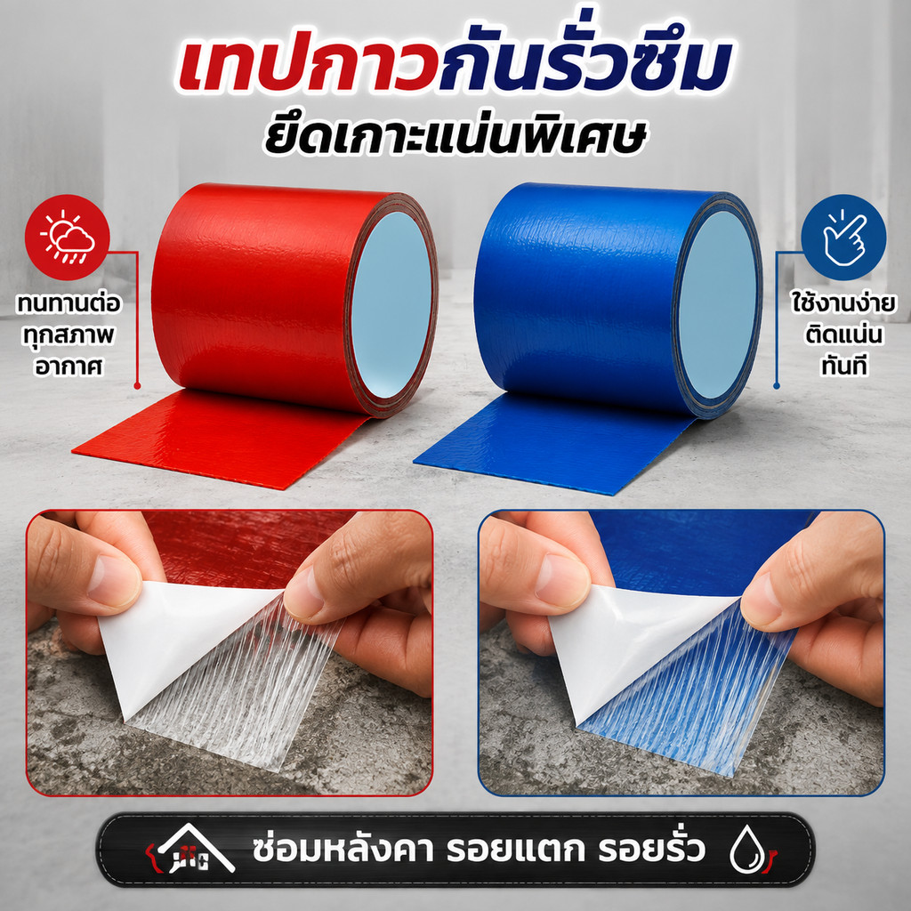 เทปกันน้ำหลังคารั่ว ยาว10m กันน้ำดีขึ้น10เท่า แผ่นปิดรอยซึม ฉนวนลดเสียง กันความร้อน มีกาวในตัว พร้อมส่ง
