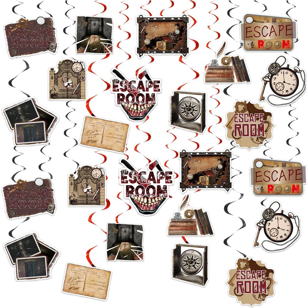 24 ชิ้น แขวน Swirl ตกแต่ง Escape Room เพดาน Streamers แขวนตกแต่ง Escape Room Party ตกแต่งสําหรับ Esc