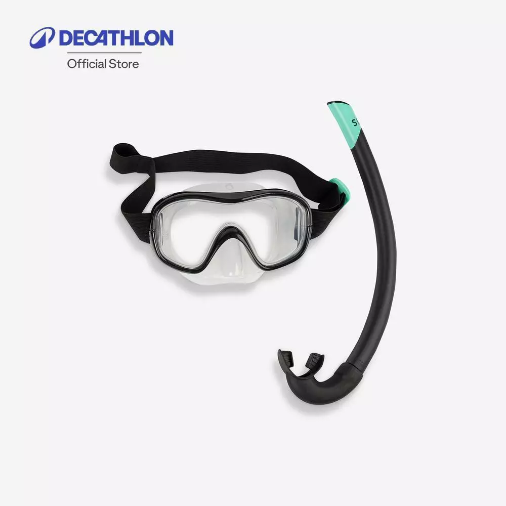 Decathlon Adult Snorkelling Mask Snorkel Diving Set ชุดหน้ากากดำน้ำตื้นสำหรับผู้ใหญ่แบบใช้ท่อหายใจรุ่น Subea 100 - Black
