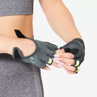 Decathlon Breathable, Durable Fitness Gloves ถุงมือใส่ออกกำลังกายที่มีคุณสมบัติระบายอากาศได้ดีและทนทาน - Black/Green