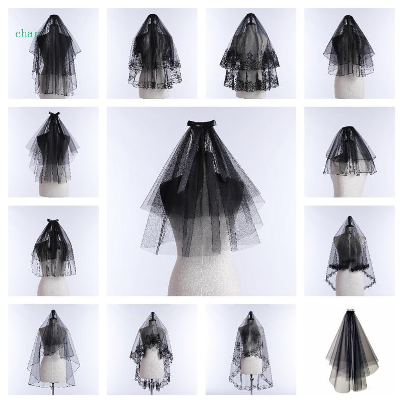 Char Unisex Black Veil สําหรับฮาโลวีนฉลองเครื่องแต่งกาย Tulle Veil เจ้าสาวคอสเพลย์ผ้าคลุมหน้าสําหรับ