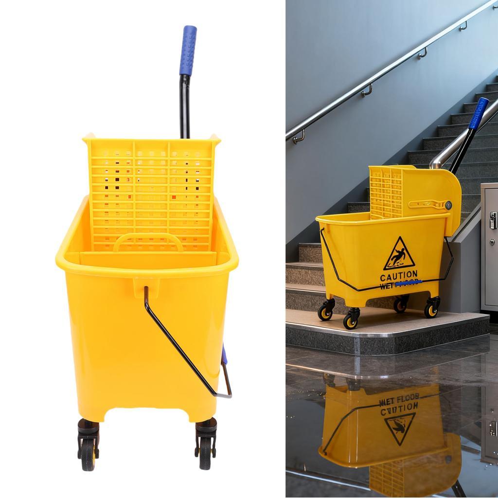 Tutoushop Generic Mop Bucket พร้อม Wringer 20L ที่จับทําความสะอาดพื้นล้อกดด้านข้างเชิงพาณิชย์และสําห