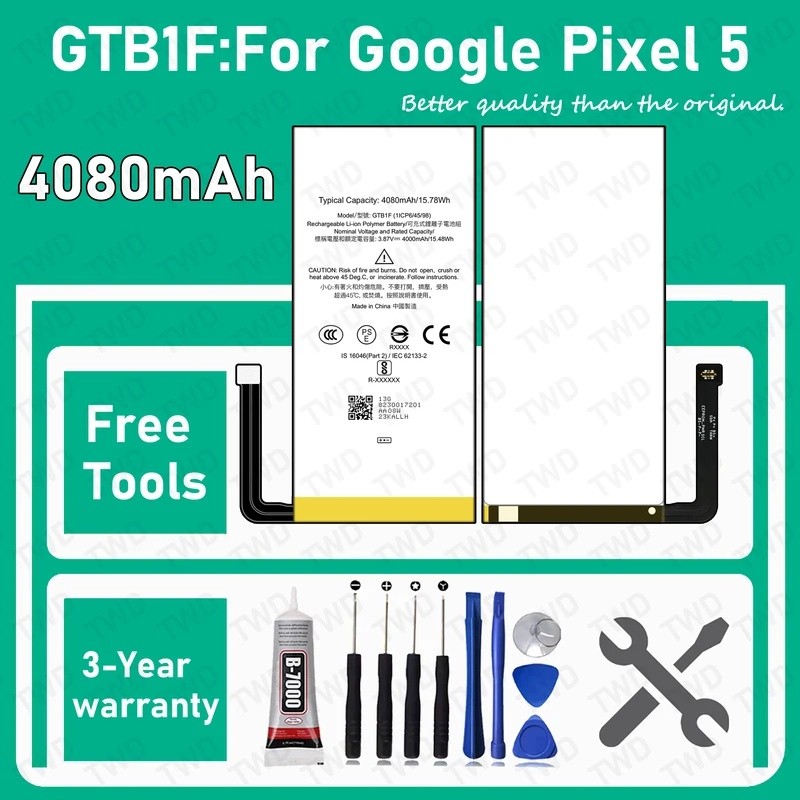 GTB1F แบตเตอรี่ 4080mAh ความจุขนาดใหญ่สําหรับ Google Pixel 5 แบตเตอรี่ใหม่ High Quanlity + เครื่องมื