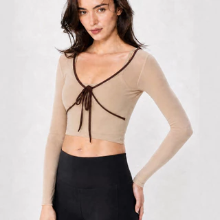 Airactive Yoga Top เบาะแขนยาวตาข่าย Bow Knot Two Tone Design กีฬาฟิตเนส