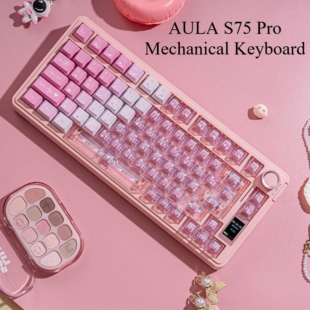 【จัดส่งภายในประเทศ】AULA S75 Pro ไทยคีย์บอร์ดแบบมีสาย/บลูทูธ/2.4G การเชื่อมต่อ RGB Light ปะเก็น PBT +