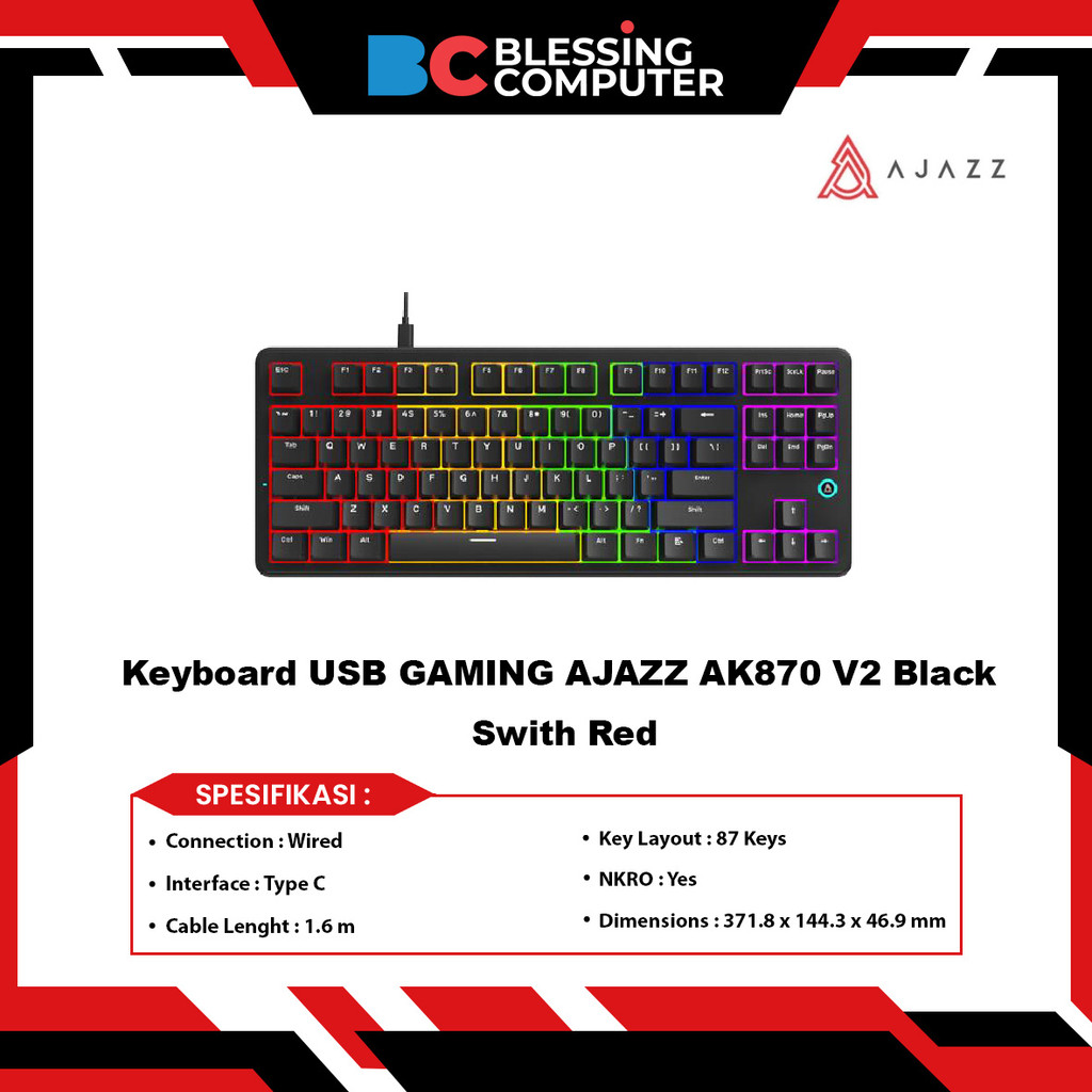 AJAZZ AK870 V2 Black Swith Red GAMING คีย์บอร์ด USB