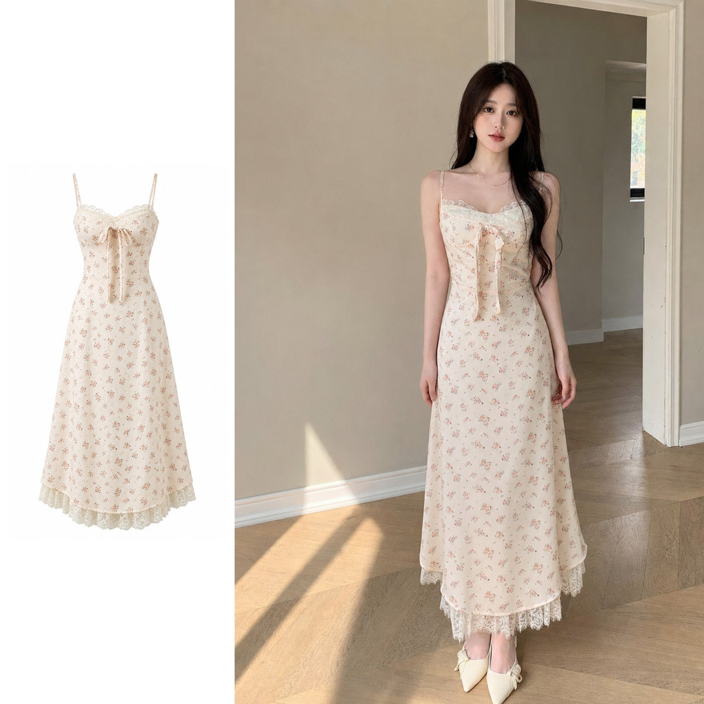 Plus-Size French Floral A-Line Dress Set, Fairy Figure‐Flatering Outfit สําหรับ Pear Shaped Body Cur