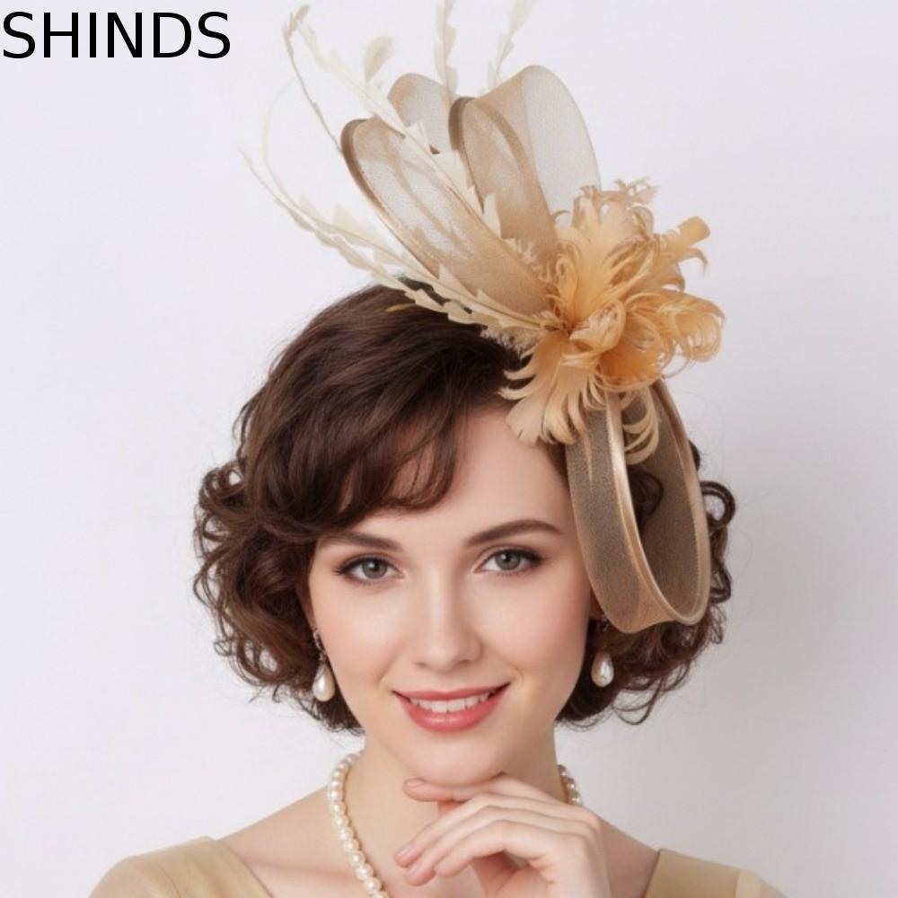 SHINDS Vintage Fascinator Hat, Top Hat Flower Mesh Hair Clip, Retro Hairpin Feather Headband Small T