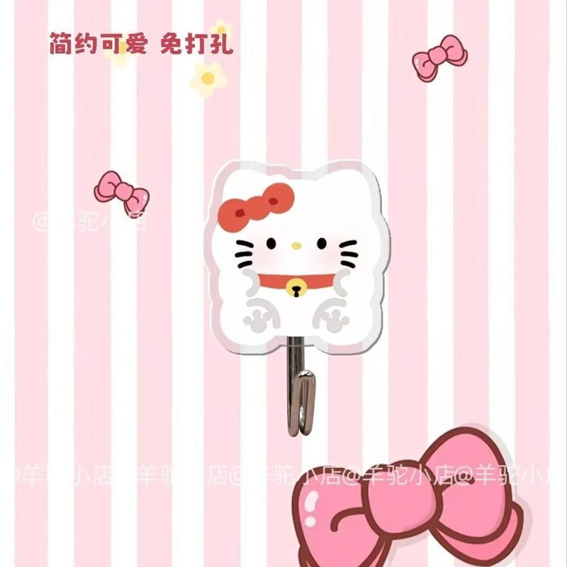 Kt挂钩周边免打孔厨房浴室宿舍粘钩可爱挂钩凯蒂& 猫卡通礼物Kitty Cat Cartoon Hook Creative No Trace Adhesive Hook Wooden Strong A