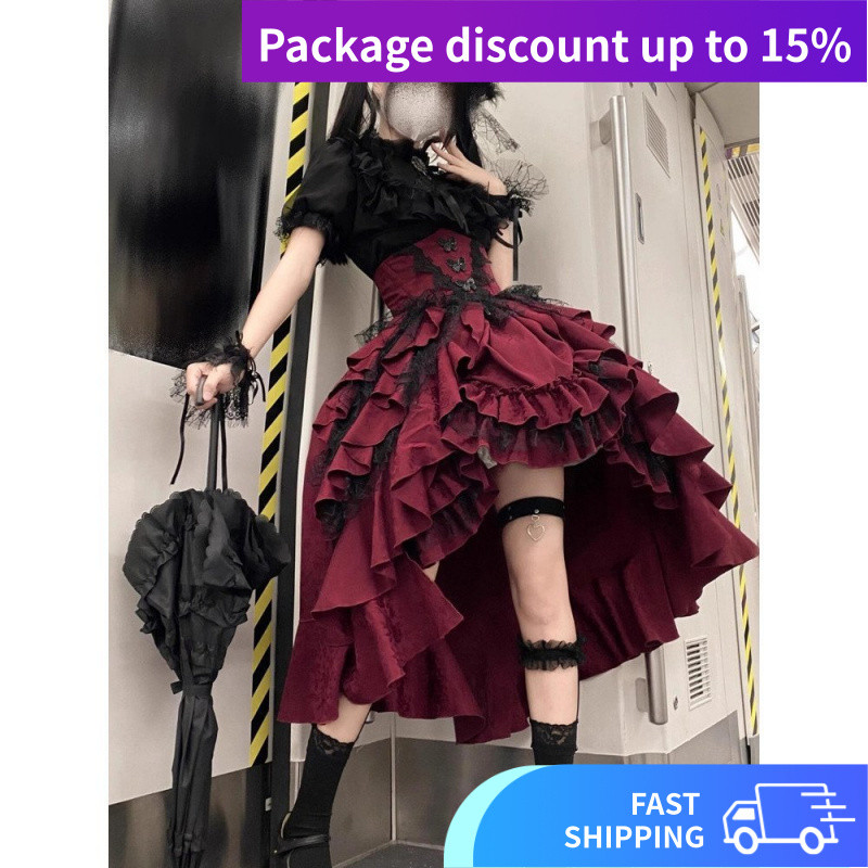 Lolita Girl Halloween lolita ชุดสองชิ้น Christmas cos เอวแคบ Dark Gothic ชุด