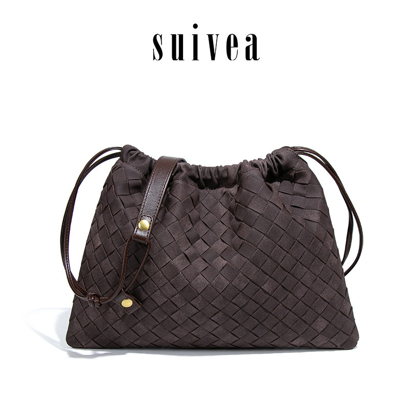 Merad กระเป๋าสานสไตล์ย้อนยุค Suede Suede Drawstring Lucky Bag Bag Bag