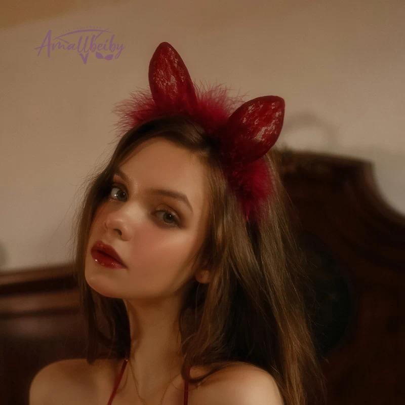 N2Japanese Anime Accessories Cute Bunny Ears Cosplay Sexy Lace Cat Lolita Hair Band Headdress Rabbit