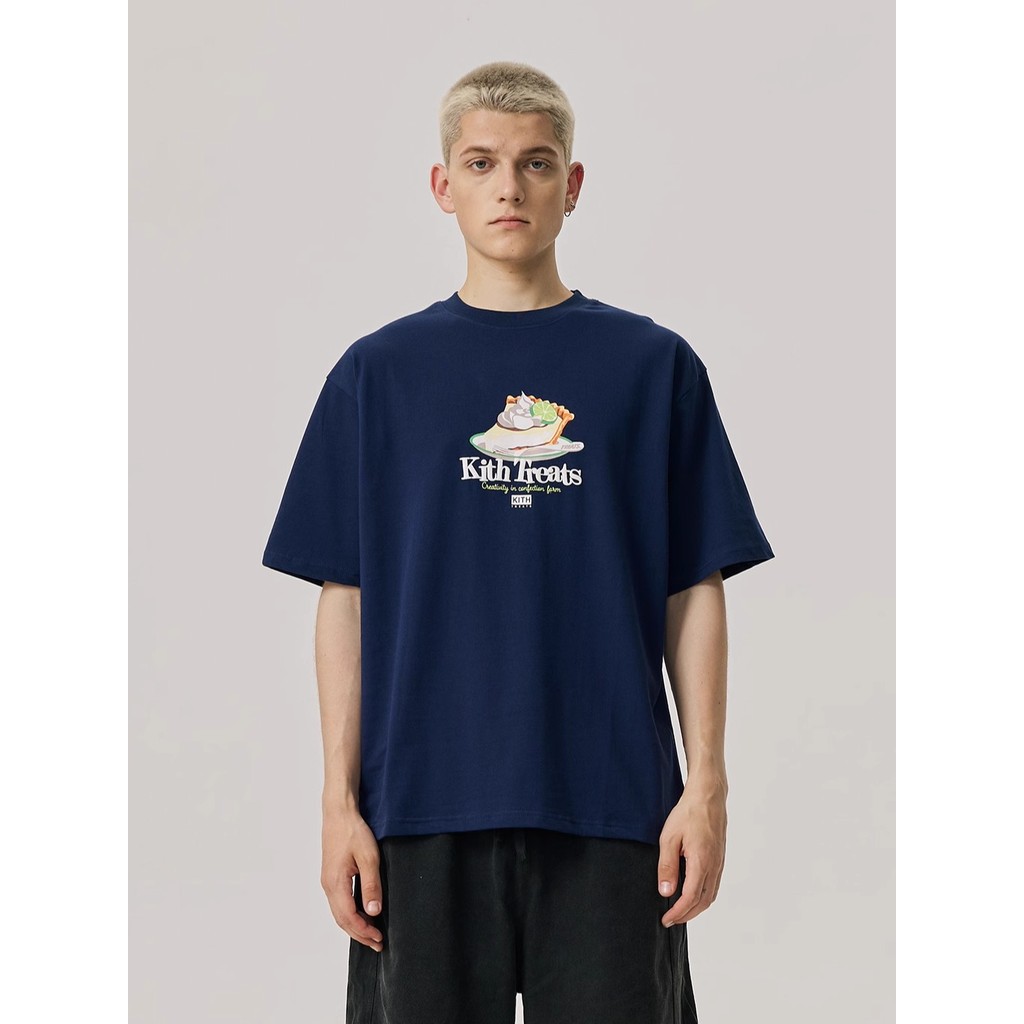 KITH Treats Pie Series Foam Letter Ice Cream Dessert Print Short Sleeve Couple Loose Round Neck T-Sh