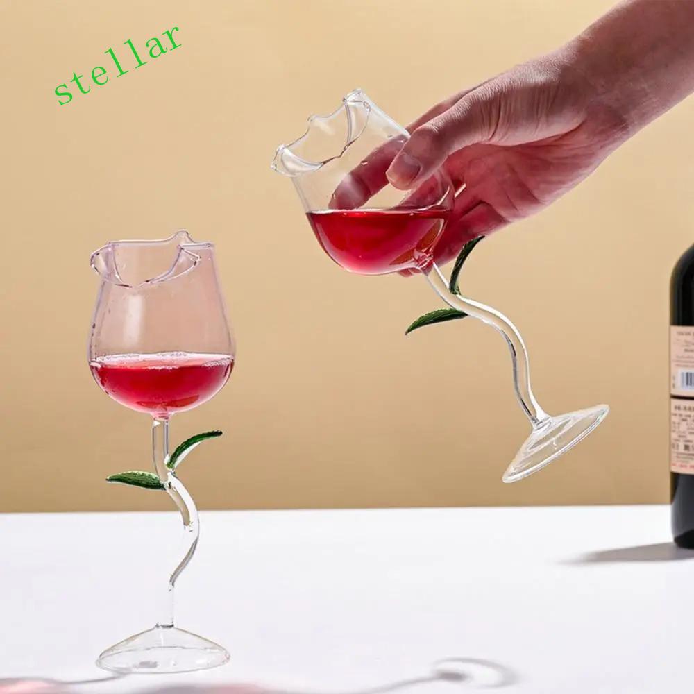 STELLARTECH Rose Wine Goblet, เครื่องแก้วใส Rose Wine Glassware ถ้วยรีดขอบ 150/280ml แก้วค็อกเทลถ้วย