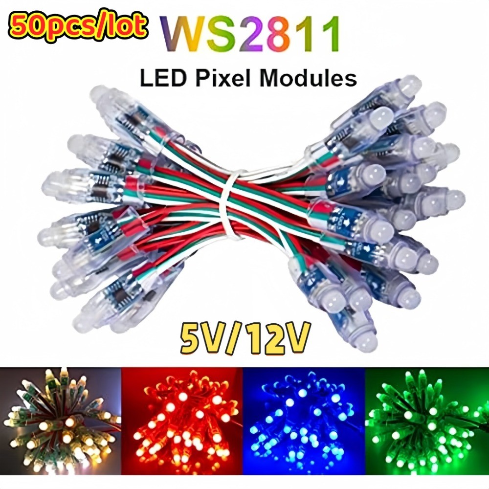 5V 12V 50pcs WS2811 2811 IC RGB สี 12 มม.พิกเซลดิจิตอลแอดเดรส Dream สี LED พิกเซลโมดูล IP68 กันน้ํา