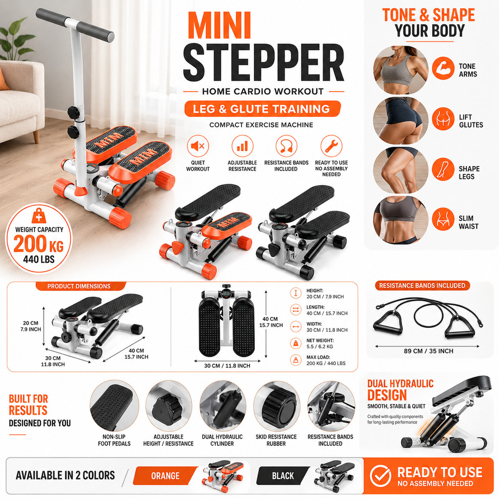Mini Stepper สําหรับผู้หญิงฟิตเนสที่บ้าน Cardio ออกกําลังกายขา Glute การฝึกอบรมเงียบเครื่องออกกําลัง