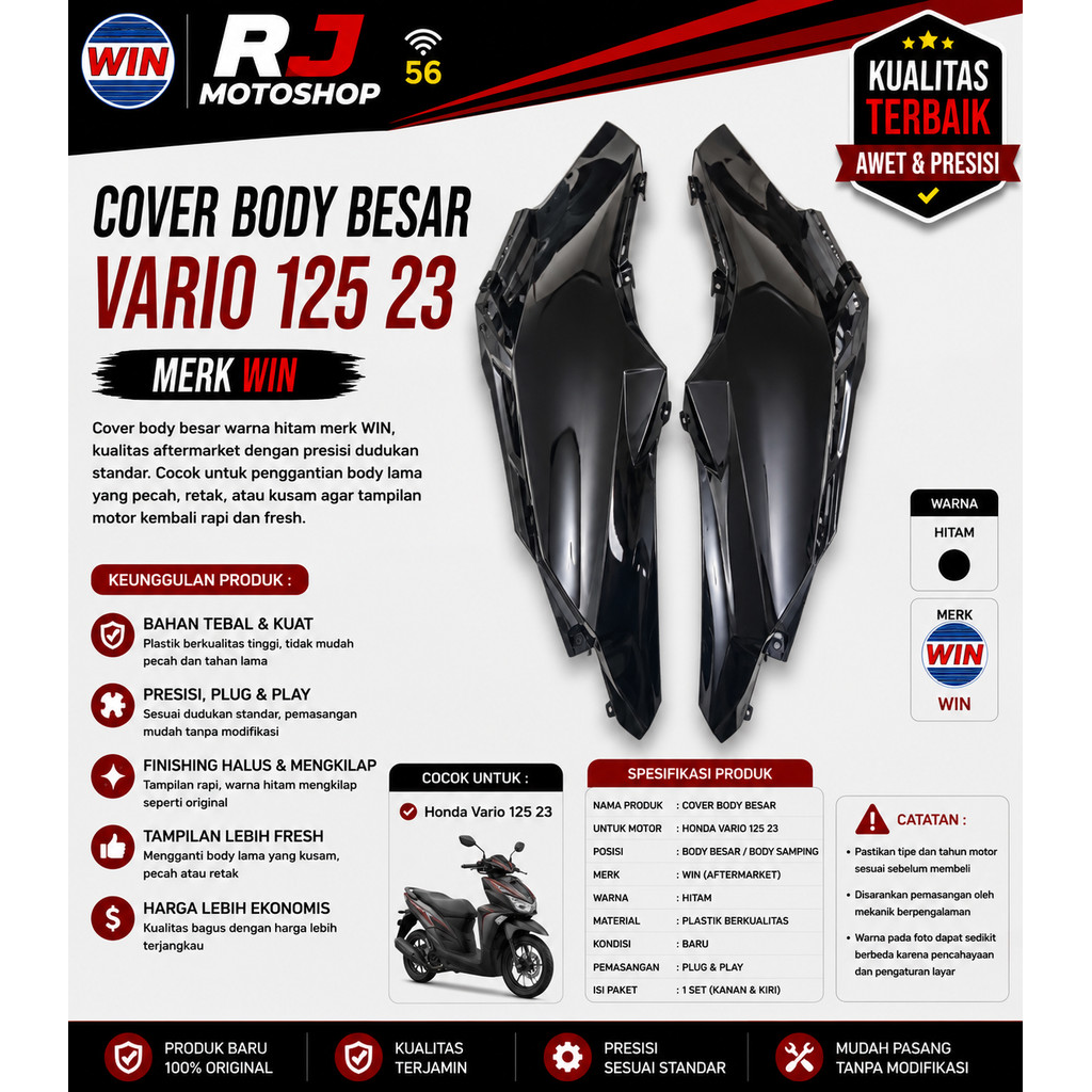 Vario 125 23 Large Black Body Cover WIN Brand