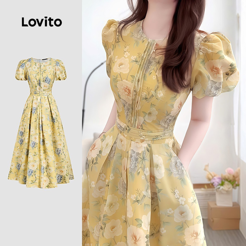 Lovito สง่างาม ชุดเดรสสําหรับฤดูใบไม้ผลิ/ฤดูร้อนสําหรับผู้หญิง L177ED252