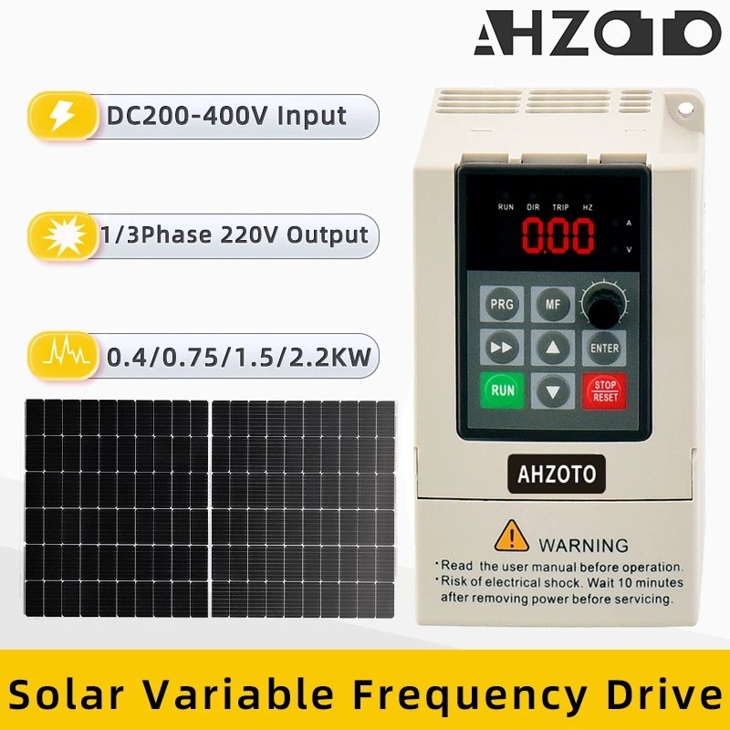P6NF พลังงานแสงอาทิตย์ VFD 220V 0.4/0.75/1.5/2.2KW 3 เฟสมอเตอร์ควบคุมความเร็ว DC200-400V อินพุตตัวแป