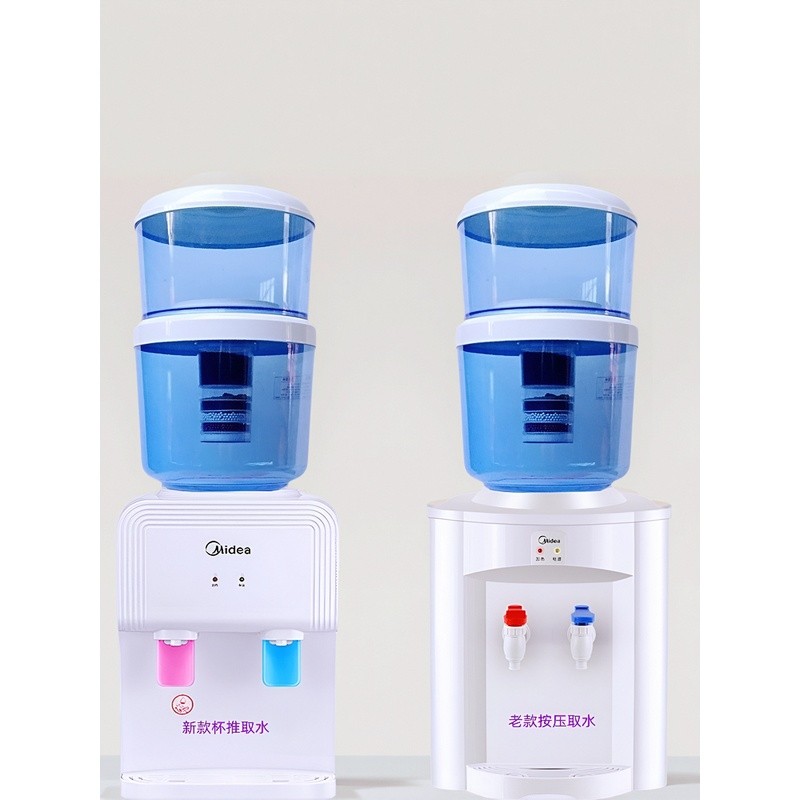 เครื่องทำน้ำร้อนน้ำเย็นแบบตั้งโต๊ะ Midea สำหรับใช้ในบ้าน มาพร้อมถังกรองน้ำ เครื่องกรองน้ำประปา และเค