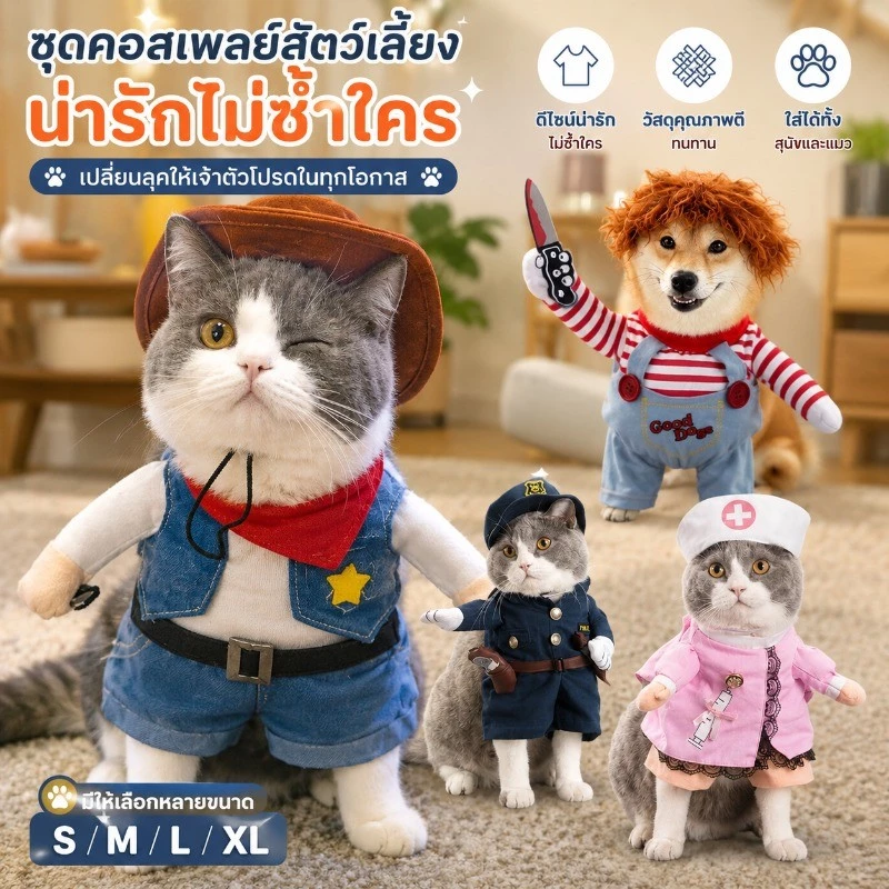 CAT CLUB ชุดแมว เสื้อแมว คอสเพลย์ เสื้อสุนัข ชุดหมาแมว เครื่องแต่งกายสุนัขแมวตลก thumbnail 3