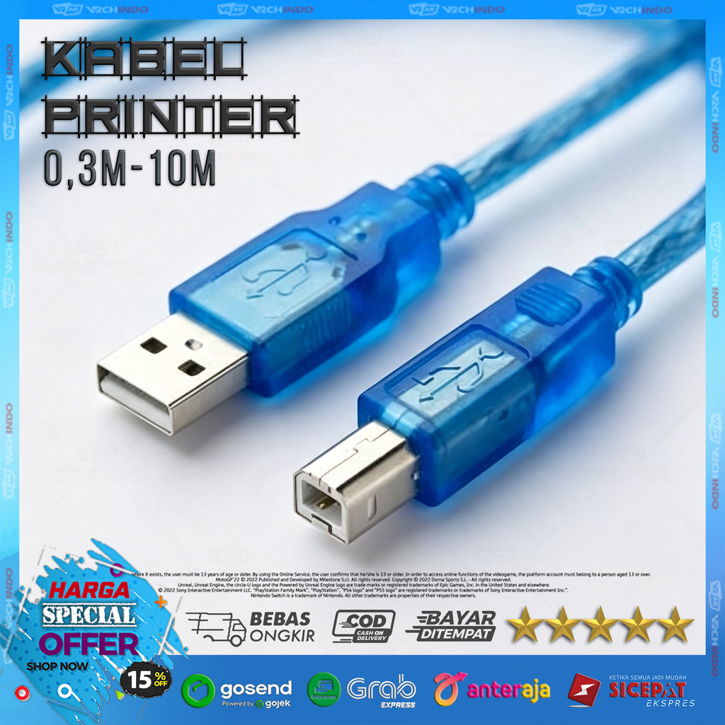 สายเครื่องพิมพ์ USB 2.0 ความยาวตัวแปร 0.3M / 1.5M / 3M / 5M / 10M เมตร Plug and Play คุณภาพดี !!